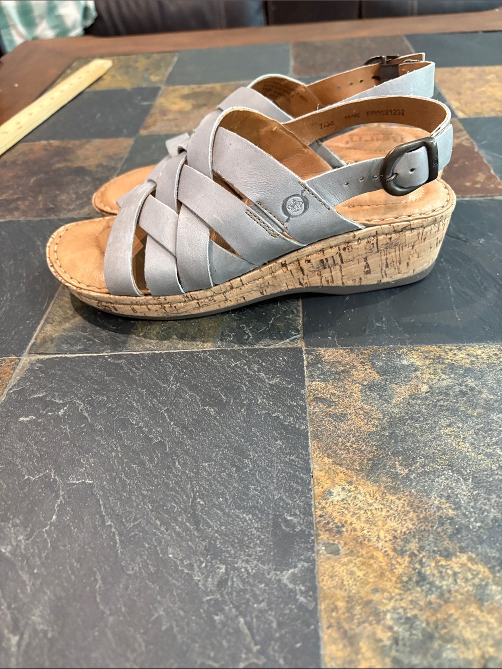 Born Light Gray Wedge leather Sandals - wedge Women’s size 7.
